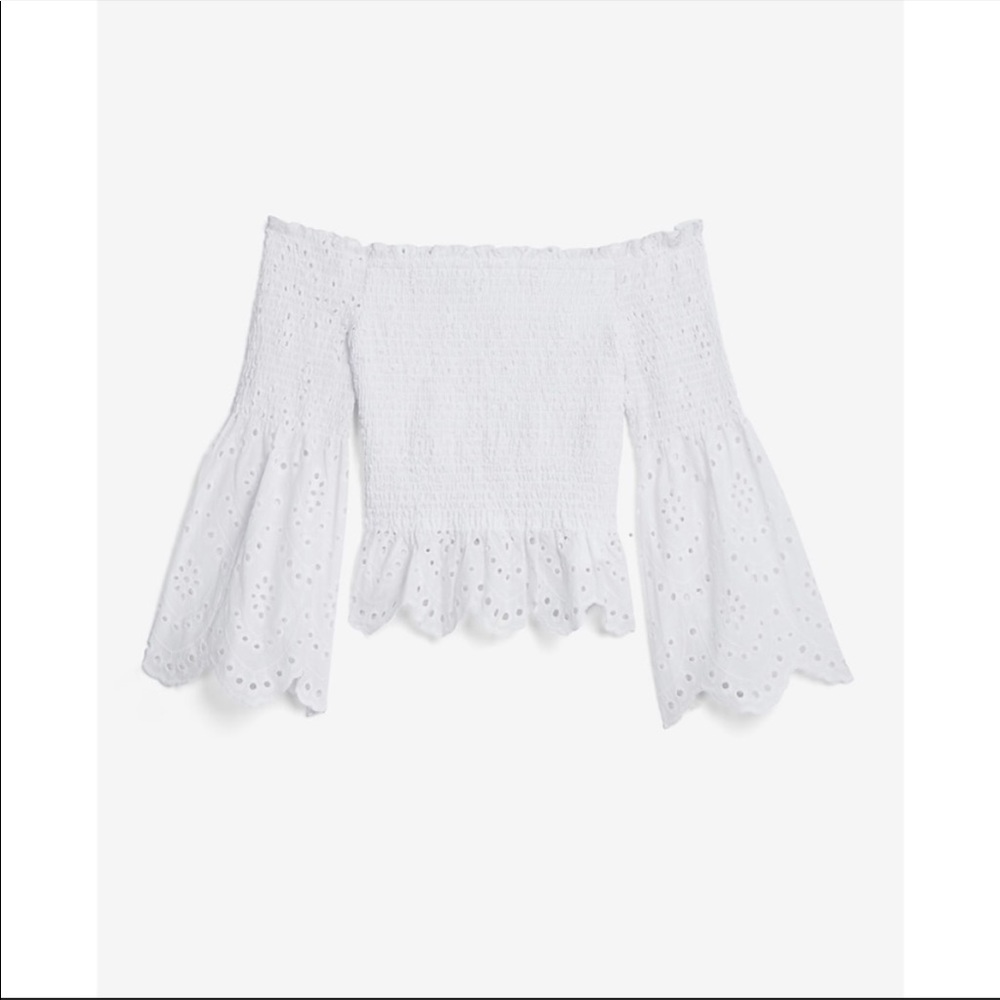 Express off the shoulder eyelet top